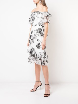 Marchesa Off-The-Shoulder Floral-Print Dress
