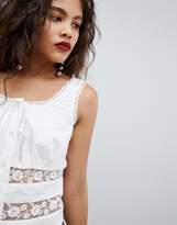 Thumbnail for your product : Fashion Union Tall Sleeveless Top With Tie Front And Lace Inserts