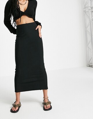 New Look ribbed midi skirt in black