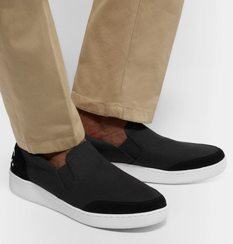 A.P.C. Cole Logo-Print Suede-Trimmed Canvas Slip-On Sneakers
