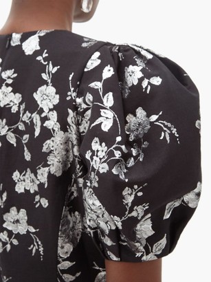 Erdem Rosetta Puff-sleeved Floral-brocade Gown - Black Silver