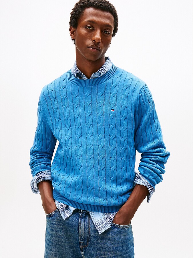 Tommy Hilfiger Men's Cable Knit Crewneck Sweater - Blue - L