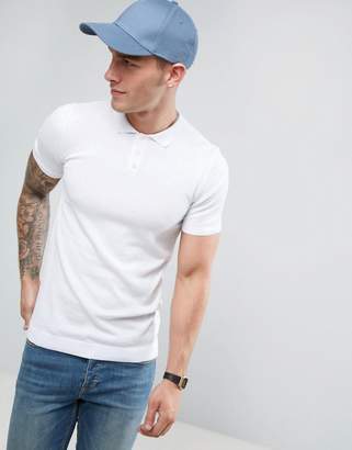 ASOS Design Muscle Fit Knitted Polo Shirt In White