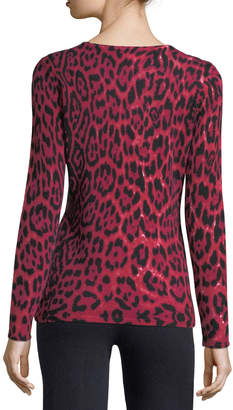 Neiman Marcus Leopard-Print Cashmere Crewneck Pullover