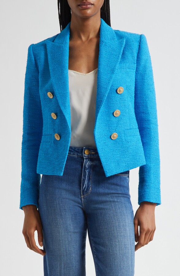 L'Agence Brooke Double Breasted Crop Cotton Blend Blazer