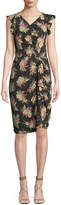 Thumbnail for your product : Rebecca Taylor Ruched Sleeveless Floral-Print Ruffle Dress