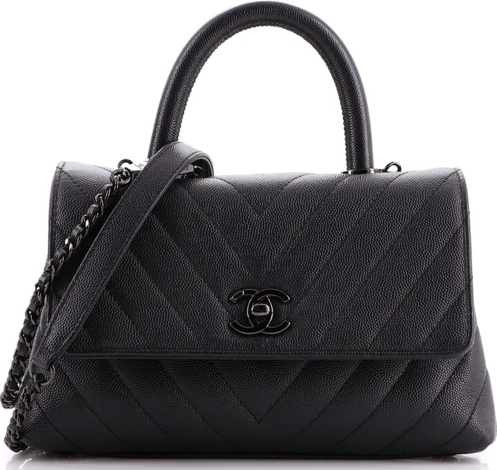 Chanel So Black Coco Top Handle Bag Chevron Caviar Mini - ShopStyle