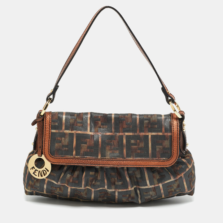 Fendi Chef Small Brown/Black Zucca Fabric and Leather Shoulder Bag