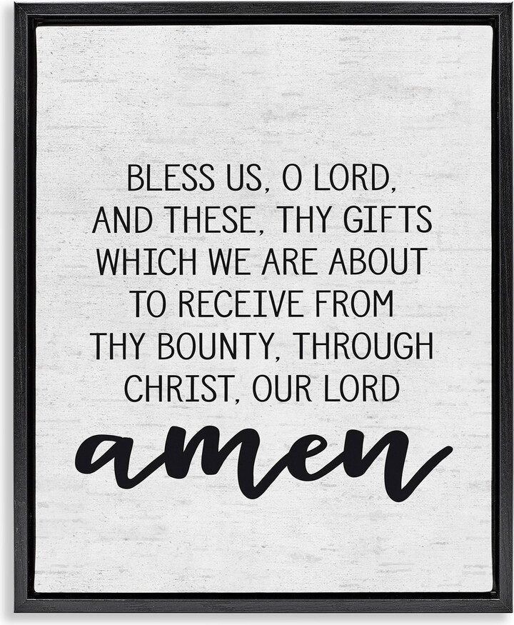 Stupell Industries Bless Us O Lord Before Meal Prayer Subtle Birch Typography Jet Black Framed Floating Canvas Wall Art, 16x20, by Lettered and Lined
