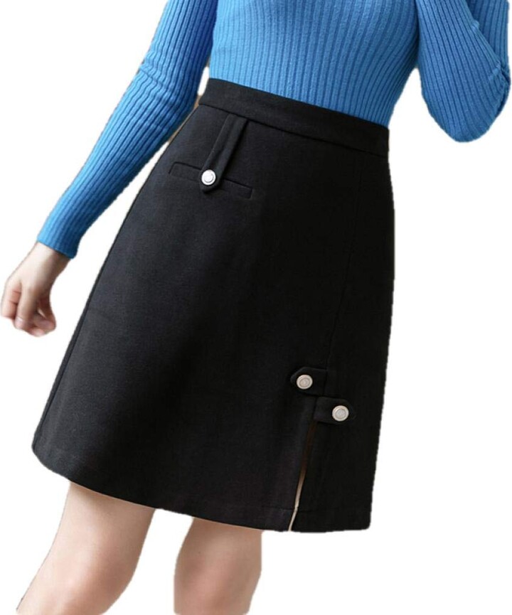 ERTYUIO Short Skirts for Women Fashion High Waist A-Line Woolen