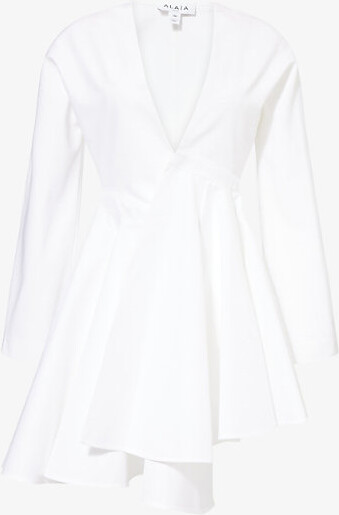 Alaia Womens Blanc Spiral-Belt Pleated Cotton-Poplin Mini Dress 6