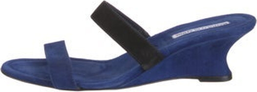 Manolo Blahnik Suede Slides Blue