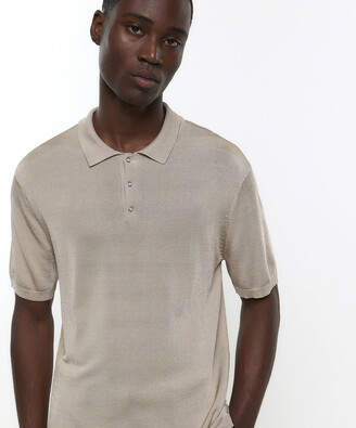 River Island Mens Beige Slim Fit Knitted Polo