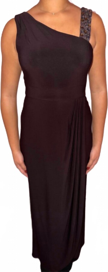Decode 1.8 Beaded One Shoulder Jersey Gown In Brown