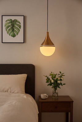 George Oliver 1-Light Gold Single Teardrop Pendant With A Milk White Glass Shade