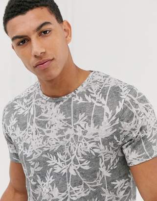 Jack and Jones oversized palm print t-shirt in grey