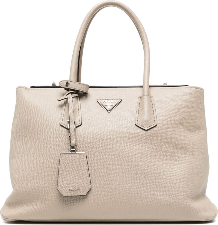 Prada Grey Saffiano Lux Leather Double Handle Small Tote Bag 1BG775 -  Yoogi's Closet