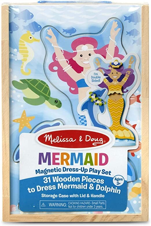 Melissa & Doug Mermaid & Dolphin Magnetic Dress-Up Wooden Dolls Pretend Play Set (35 pcs)