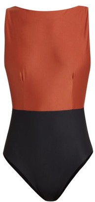Haight Boat-neck Dipped-side Bi-colour Swimsuit - Black Brown