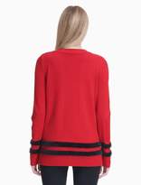 Thumbnail for your product : Calvin Klein v-neck faux fur stripe sweater