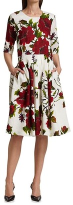 Samantha Sung Digital Floral Linen Crewneck Dress