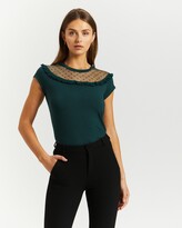 Thumbnail for your product : Atmos & Here Atmos&Here - Women's Green Workwear Tops - Ivy Frill Lace Insert Top - Size 8 at The Iconic