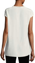 Thumbnail for your product : Escada V-Neck Cap-Sleeve Silk Tunic Blouse w/ Fringed Trim