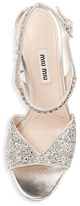 Miu Miu Jewelled Block-Heel Glitter Slingback Sandals