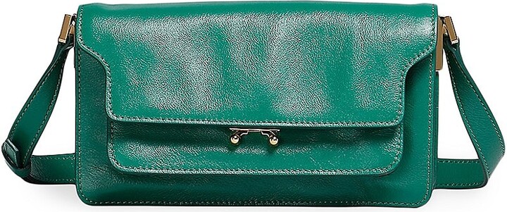 MARNI forest green leather TRUNK LARGE Shoulder Bag