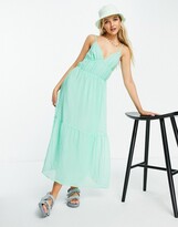 Thumbnail for your product : Pimkie v neck strappy maxi smock dress in green