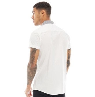 Fluid Mens Houndstooth Check Collar Short Sleeve Shirt White