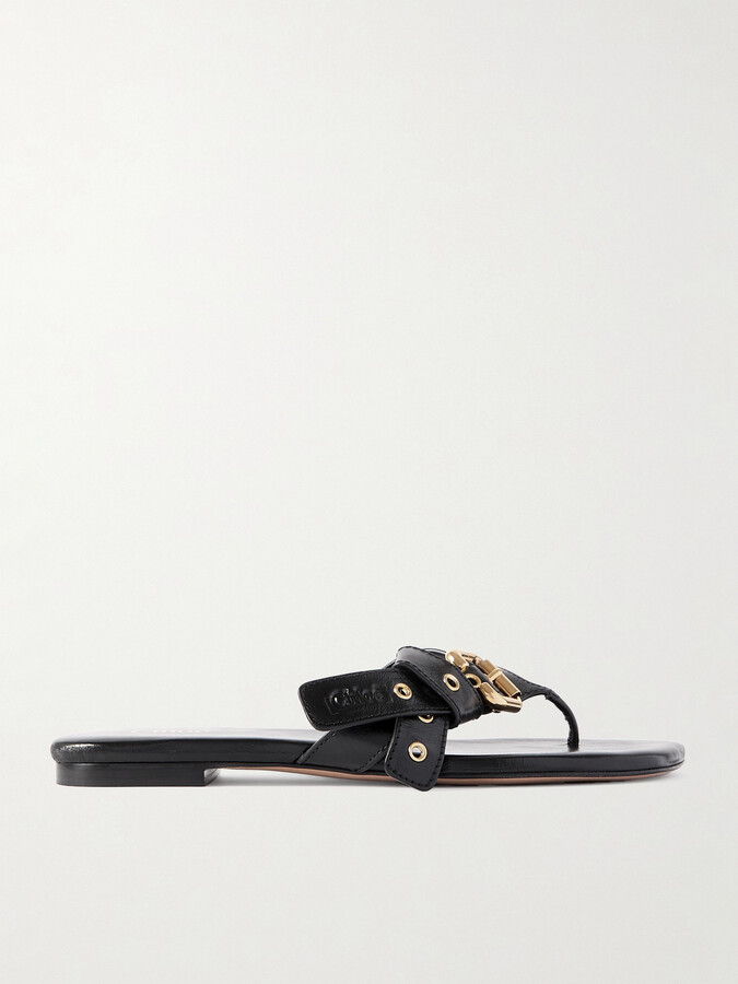 Chloé Mae Buckle-embellished Leather Flip Flops - Black
