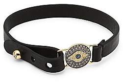 Sydney Evan Men's 14K Yellow Gold, Sapphire & Diamond Eye Medallion Leather Wrap Bracelet