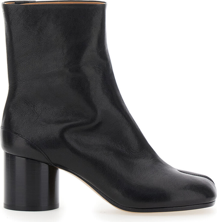 'tabi' Black Ankle Boots With Pre-shaped Toe In Leather Woman