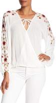 Thumbnail for your product : Vintage Havana Floral Embroidered Sleeve Split Neck Blouse