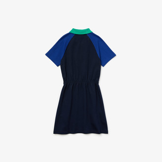 Lacoste Girls' Zippered Colorblock Cotton Polo Dress