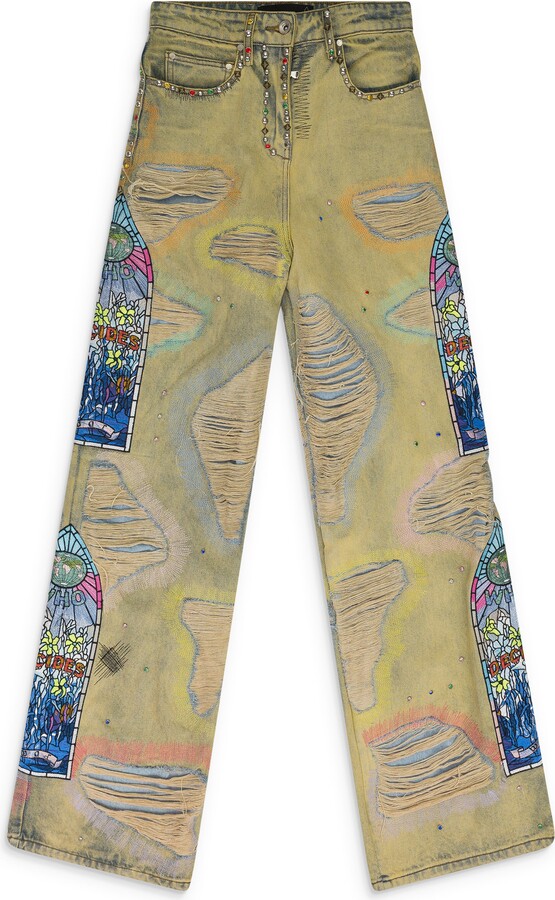 Who Decides War Multi Side-Embroidery Wide-Leg Jeans