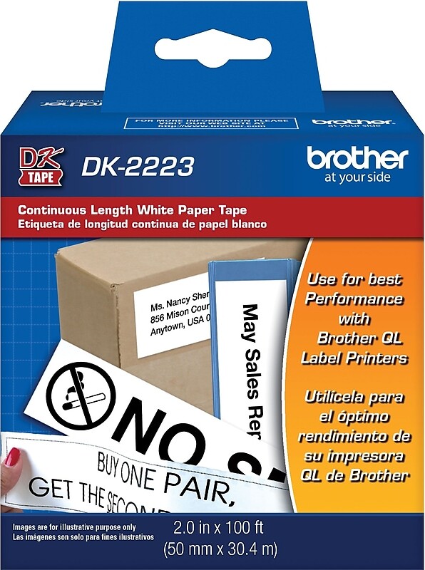 Brother DK-2223 Wide Width Continuous Paper Labels, 2" x 100', Black on White (DK-2223)