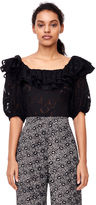 Thumbnail for your product : Rebecca Taylor Satin Jacquard Ruffle Top