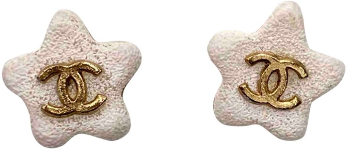 Chanel CC White Metal Earrings