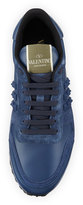 Thumbnail for your product : Valentino Rockstud-Trim Leather Trainer, Indigo