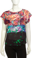 Thumbnail for your product : Nicole Miller Colorblocked Floral Print Georgette Blouse