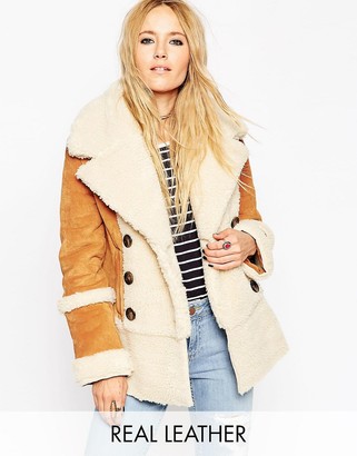 ASOS COLLECTION Suede Shearling Coat in 70's Styling