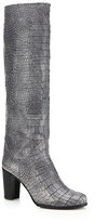 Thumbnail for your product : Stuart Weitzman Touche Croc-Embossed Knee-High Leather Boots