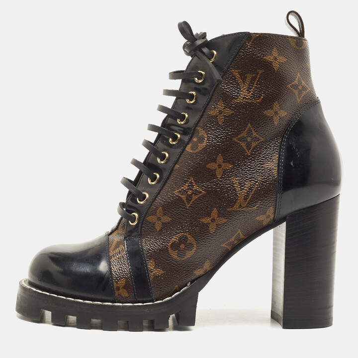 Louis Vuitton Black/Brown Suede And Monogram Canvas Laureate Platform Desert  Ankle Boots Size 37.5 Louis Vuitton
