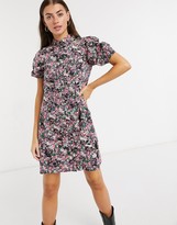 Thumbnail for your product : Vero Moda shirt dress with puff sleeves in black ditsy floral