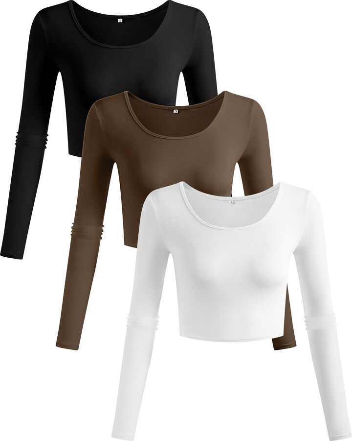 Artfish Women's Rib Knit Crop Top - Mock Neck Long Sleeve Workout & Casual Top