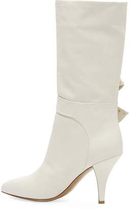 Valentino Garavani Mid-Calf Leather Booties with Side Bow