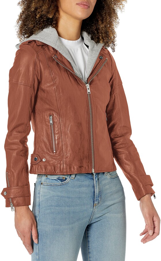lamarque leather hooded jacket