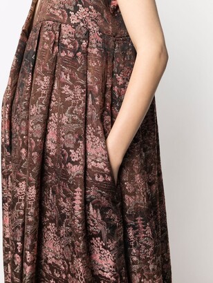 Comme des Garçons Comme des Garçons Floral-Embroidered Pleated Midi Dress